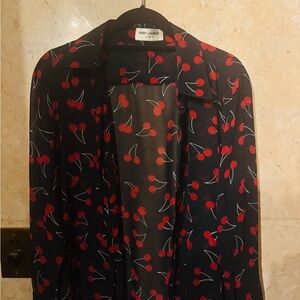 Saint Laurent Black Shirt with Red Cherry Design